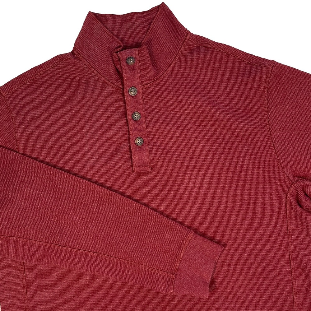 Duluth Trading Co Mens Thermal 1/4 Button Mock Neck Long Sleeve Shirt Maroon LT
